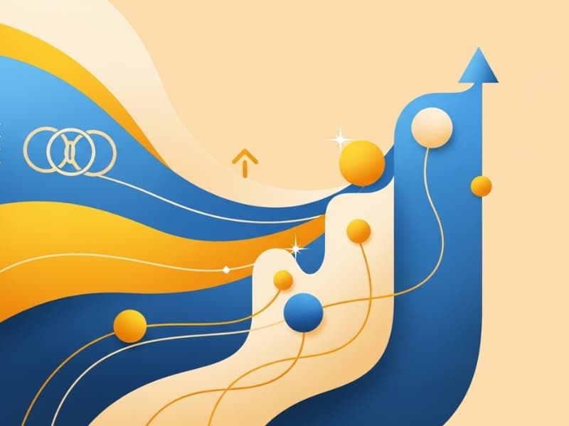 Abstract artistic composition with blue and gold shapes representing achievement and determination