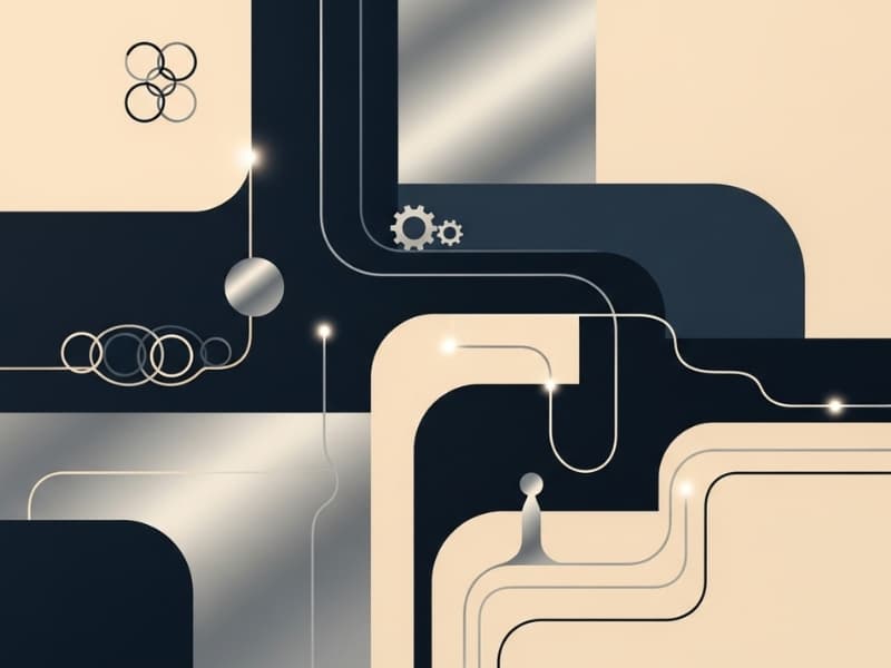 Abstract artistic composition with navy and silver shapes representing professional achievement and career growth